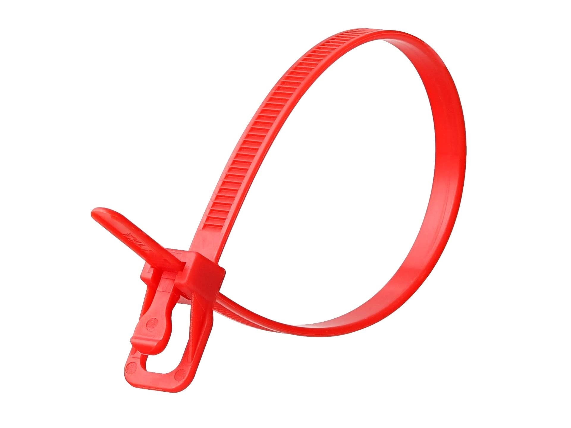 RETYZ 10-Inch Red Reusable Releasable Cable Ties - 100 Pack, 50 lb Strength, Patented Quick-Release, Tool-Free Design for Home, Office, and Light Industrial Use CA1