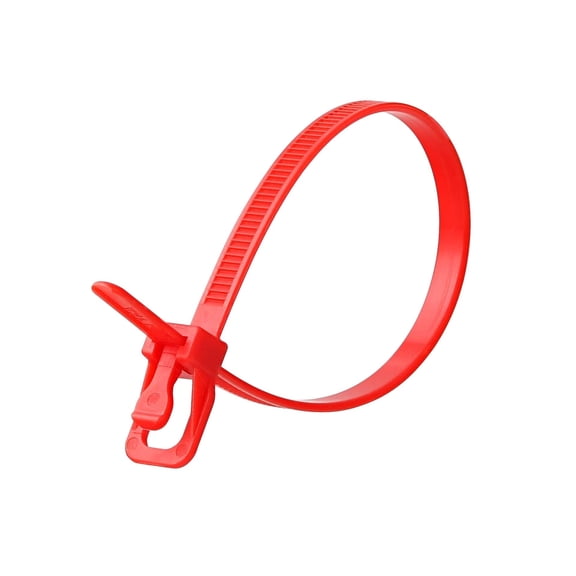RETYZ 10-Inch Red Reusable Releasable Cable Ties - 100 Pack, 50 lb Strength, Patented Quick-Release, Tool-Free Design for Home, Office, and Light Industrial Use CA1
