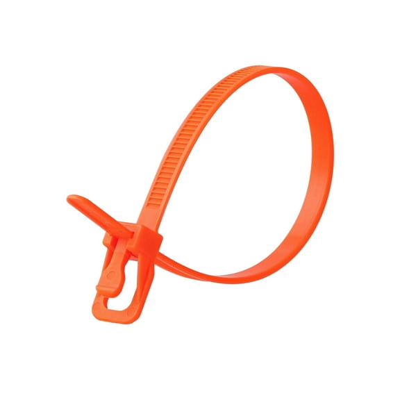RETYZ 12-Inch Fluorescent Orange Reusable Releasable Cable Ties - 100 Pack, 50 lb Strength, Patented Quick-Release, Tool-Free Design for Home, Office, and Light Industrial Use CA1