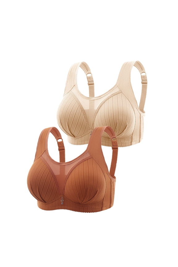 2PC Women Bras Plus Size Behind Buckle Comfortable Breathable Exhaust Base Non-Steel Ring Non-Magnetic Buckle Underwear,Bras For Women,Daily Wear,Protecting Breasts,Support And Fixation