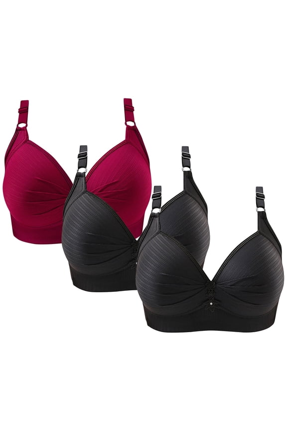 3PCS Woman's Printing Gathered Together Large Size Daily Bra Underwear No Rims,Bras For Women,Support And Fixation,Shaping And Aesthetics,Protecting Breasts,Daily Wear,Comfortable Support