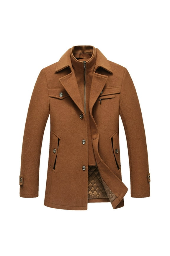 Men's Stylish Wool Coat - Solid Color, Zipper & Double-Layer Collar.Outerwear Men,Outerwear Jackets,Jackets For Men,Autumn And Winter Coat,Casual Jacket