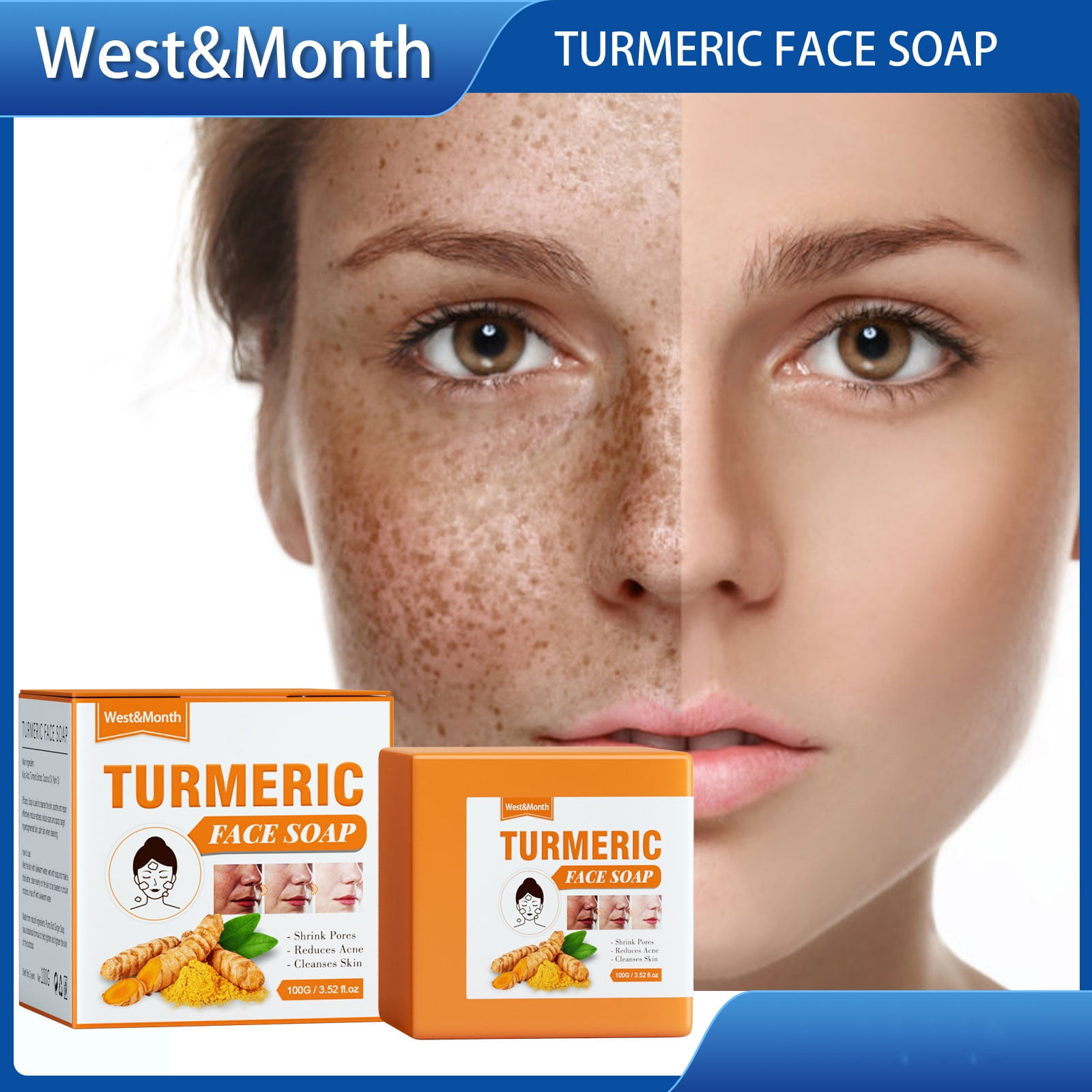 REUFTI Turmeric Cleansing Soap Natural Anti-Aging Exfoliating Cleansing Soap For Lightening Spots, Clearing Scar Age Spots Sunburn Discoloration Turmeric,Effective Cleanliness,Reduce Black Spots.
