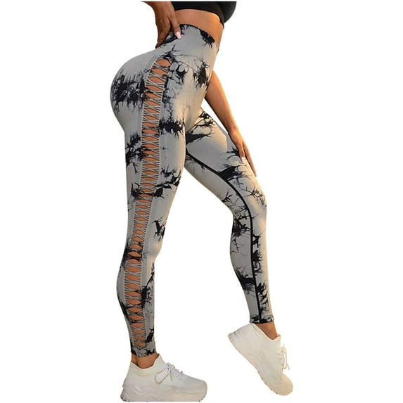 REUFTI Women Fashion Hollow Tie Dyed High Waist And Hip Lifting Sports Yoga Fitness Slim Pants,Yoga Pants For Women,Yoga Pants,Yoga,Bodybuilding,Fashion Yoga Pants,Simple Yoga Pants,Yoga Pants