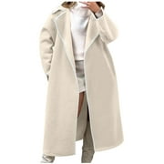 REUFTI Women's Fashionable Long Coat - Solid Color, Double-sided Wool, Long Sleeves, Woven Lapel, Loose Fit.Casual,Fashion,Keep Warm,Simplicity,Outdoors,Ventilation,Motion,Rain Proof,Windproof