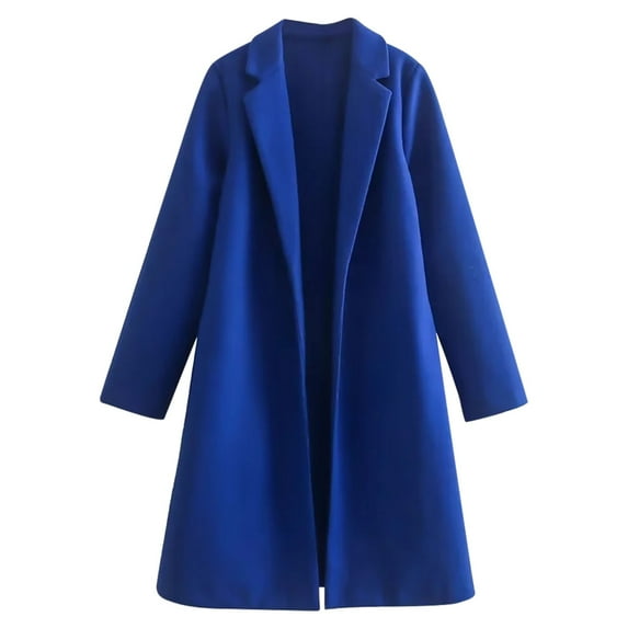 REUFTI Women's Solid Color Coat - Mid-Length, Woolen, Long Sleeve & Buttonless Collar.Outerwear Women,Outerwear Jackets,Jackets For Women,Casual Jacket,Fashion Jacket,Business Jacket,Retro Jacket