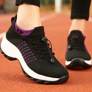 REUR RO RO Womens Wedge Platform Loafers Comfortable Slip On Sneakers Breathable Walking Shoes Fashion Sock Shoes