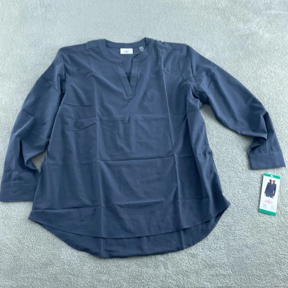 REV 3 4-Way Stretch Easy Care V-Neck L/S Shirt Blue Sz Small