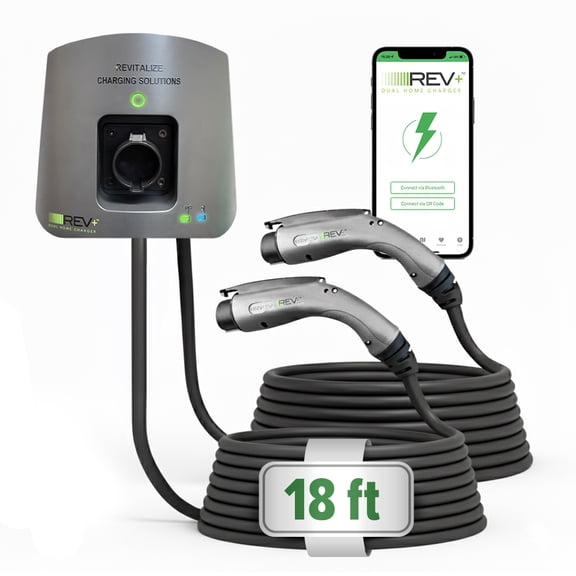 REV+ Dual-Port Level 2 EV Charger, 50 Amp 11.5 kW, Wi-Fi & Bluetooth Smart Charging, UL Certified, Made in USA