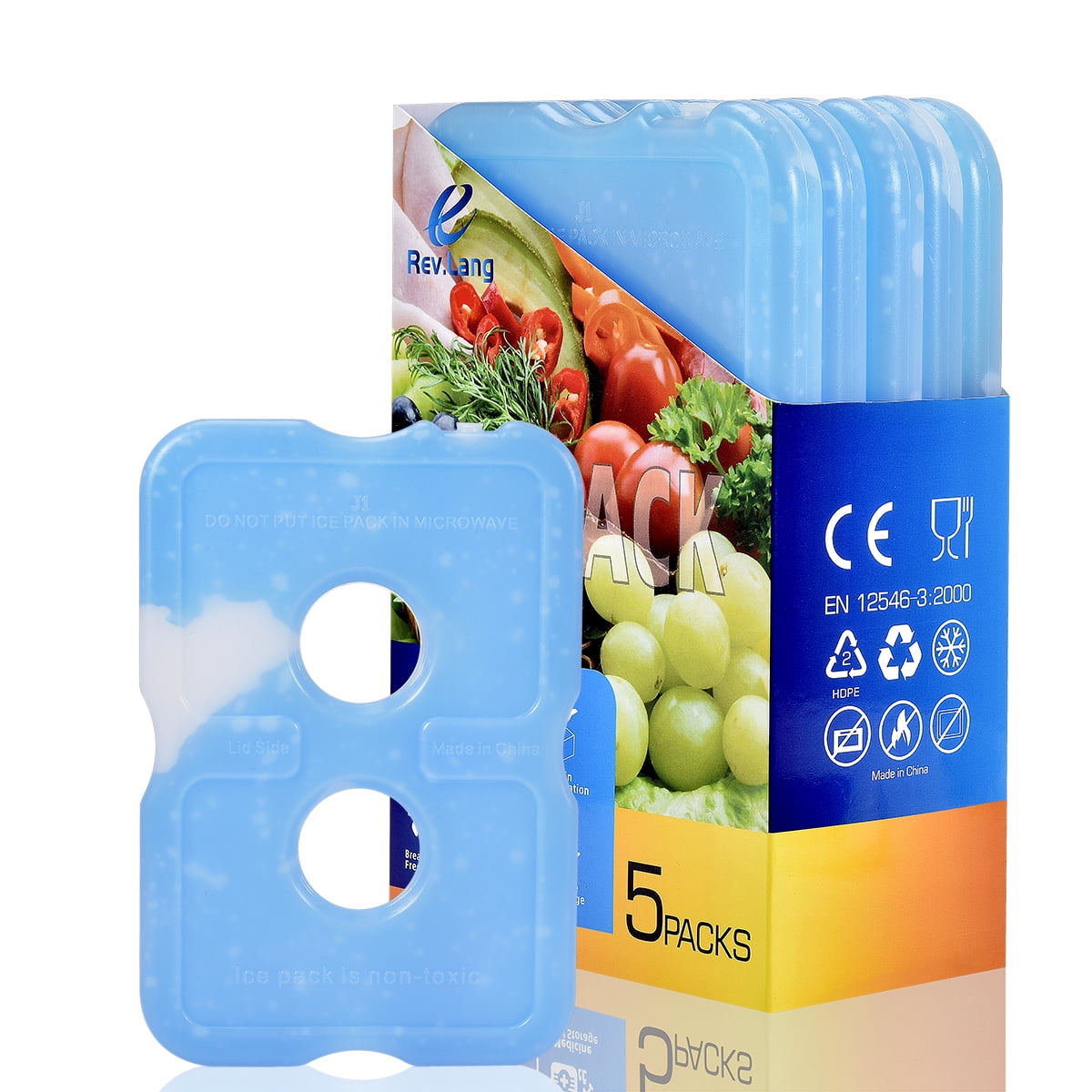 REV. LANG Cold Ice Pack Brick Reusable Long Lasting Cool Slim Thin Freezer Pack Cooler for Lunch Boxes Bag (200g, Set of 5