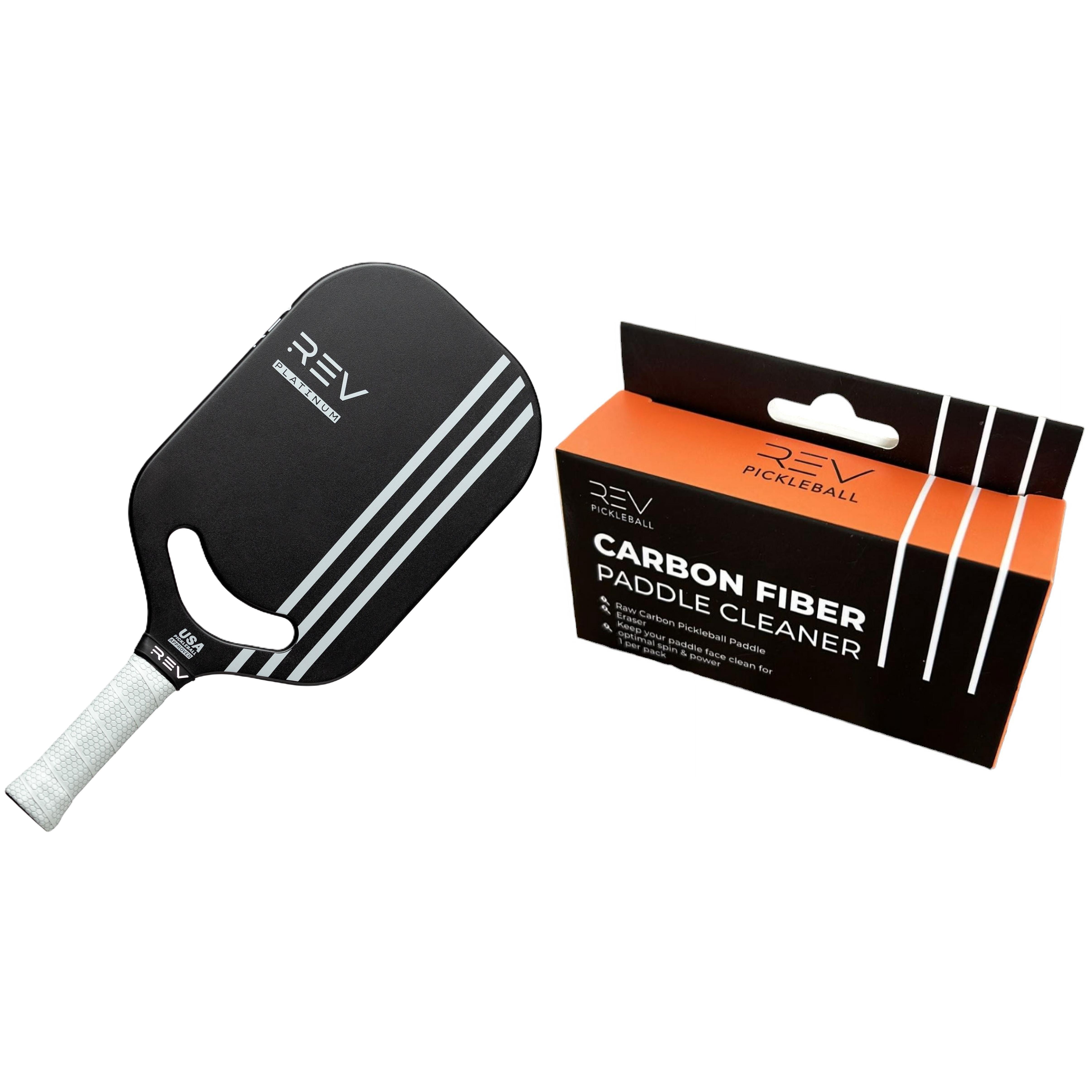REV Platinum Edgeless Pickleball Paddle, Carbon Fiber Face, Polypropylene Honeycomb Core, with Eraser