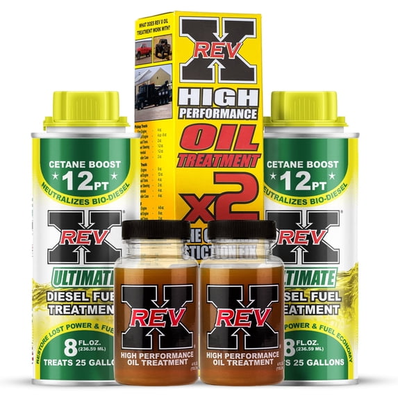 REV-X Super Ultimate Kit for Diesel - High-Performance Oil Additive - 4 fl. oz. (2 Pack) + Ultimate Diesel Additive - 8 fl. oz. (2 Pack)