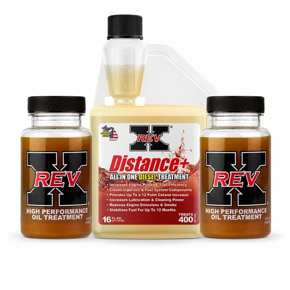 REV-X Original Diesel Kit, 2 Pack of High-Performance Oil Treatment + 16 fl. oz. Distance+ Diesel Fuel Additive