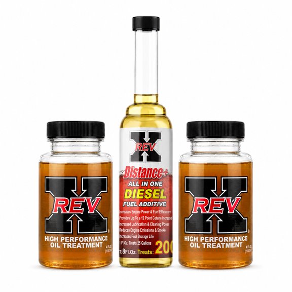 REV-X Original Diesel Kit, 2 Pack of High-Performance Oil Treatment + 8 fl. oz. Distance+ Diesel Fuel Additive