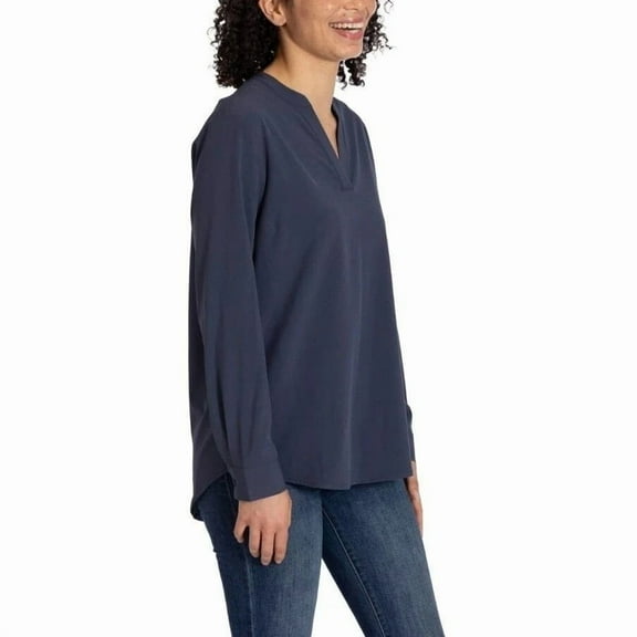 REV3 Women's Long Sleeve V-Neck Blouse | Blue, X-Large