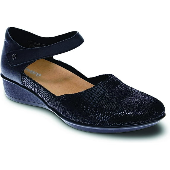 Revere Shoes Osaka Mary Jane - Comfort Dress Shoes for Women with Orthotic Arch Support - Soft Leather - Wedge Heel 9 Black Lizard