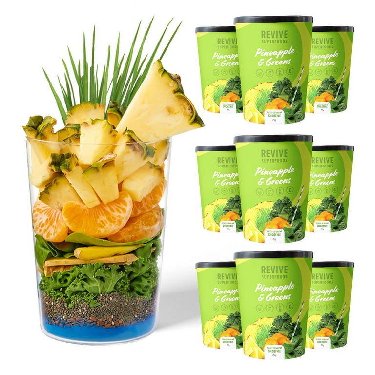 REVIVE SUPERFOODS Plant Based Frozen Fruit Smoothie Kit - 9 Pack Pineapple  & Greens Smoothies Pack - Mixed Fruit Smoothie Breakfast or Post Workout