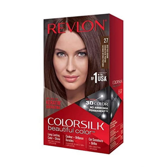 REVLON Colorsilk Beautiful Color Permanent Hair Color with 3D Gel Technology & Keratin, 100% Gray Coverage Hair Dye, 27 Deep Rich Brown