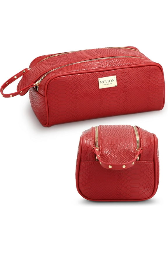 Croc Embossed Makeup Pouch, Makeup Organizer Bag & Travel Case for Women, Cherry Red