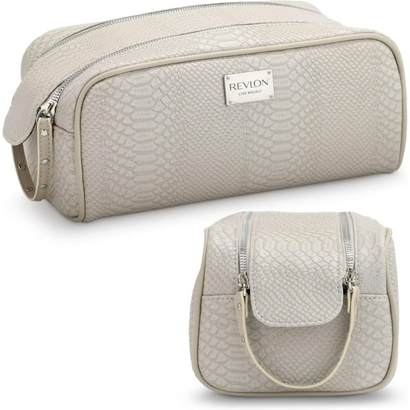 REVLON Croc Embossed Makeup Pouch, Makeup Organizer Bag & Travel Case for Women, Dove