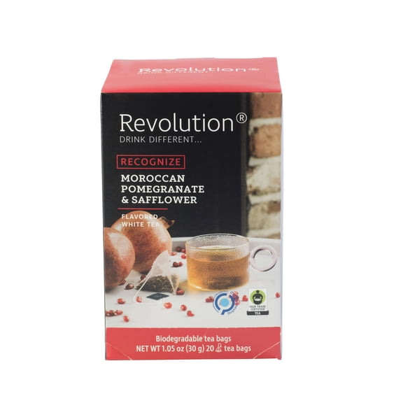 REVOLUTION TEA Pomegranate White Tea [THE ORIGINAL]  Moroccan Pomegranate & Safflower  Premium Full Leaf Tea  Biodegradable Infuser Tea Bags  Flavored White Tea  20 Bags