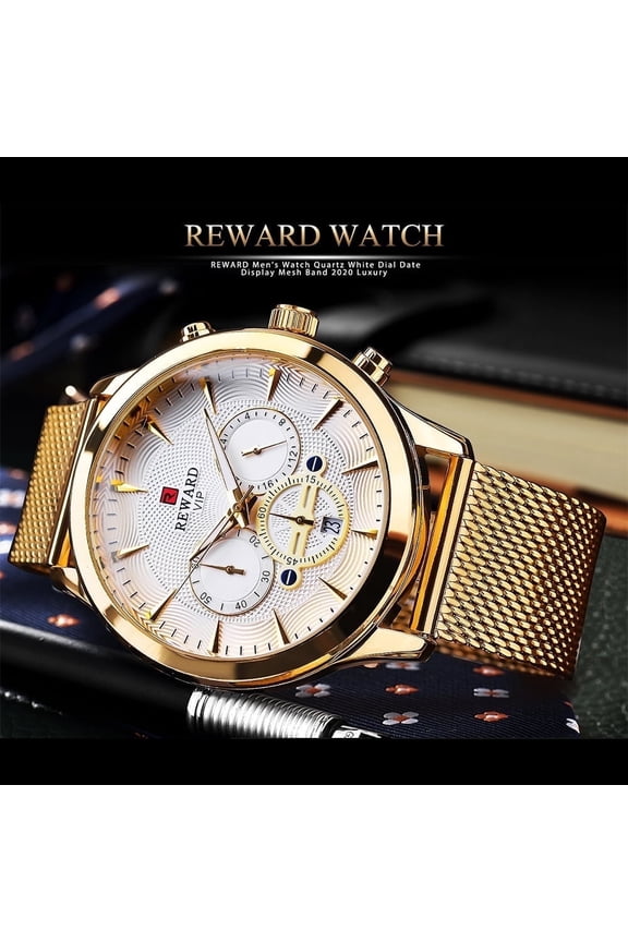 Watch Male New Luxury Brand Chronograph 24-hour Displaydate Calendar Clock Man Luminous Hands Gold Watch Stainless Steel Strap Relogio Masculino