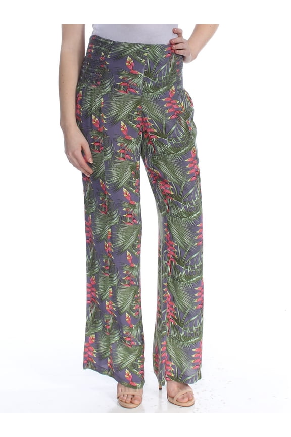 $39 Womens New 1362 Green Printed Smocked Waist Pants M B+B
