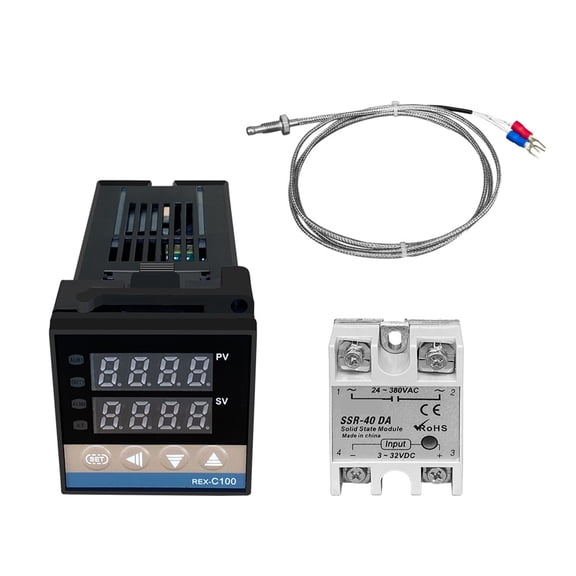 REX-C100 Digital PID Temperature Controller Thermostat,SSR Output Max.40A SSR Relay K Thermocouple Probey ,Easy to Install