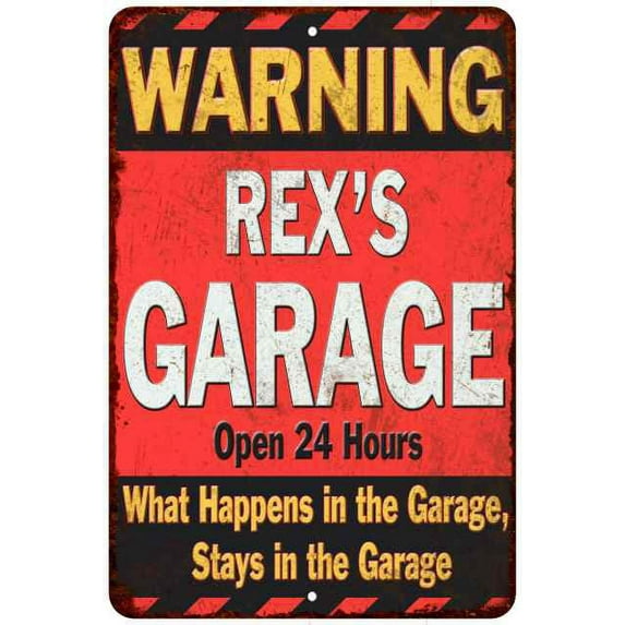 REX'S Garage Warning Man Cave Wall Decor 16 x 24 Matte Finish Metal 116240030336