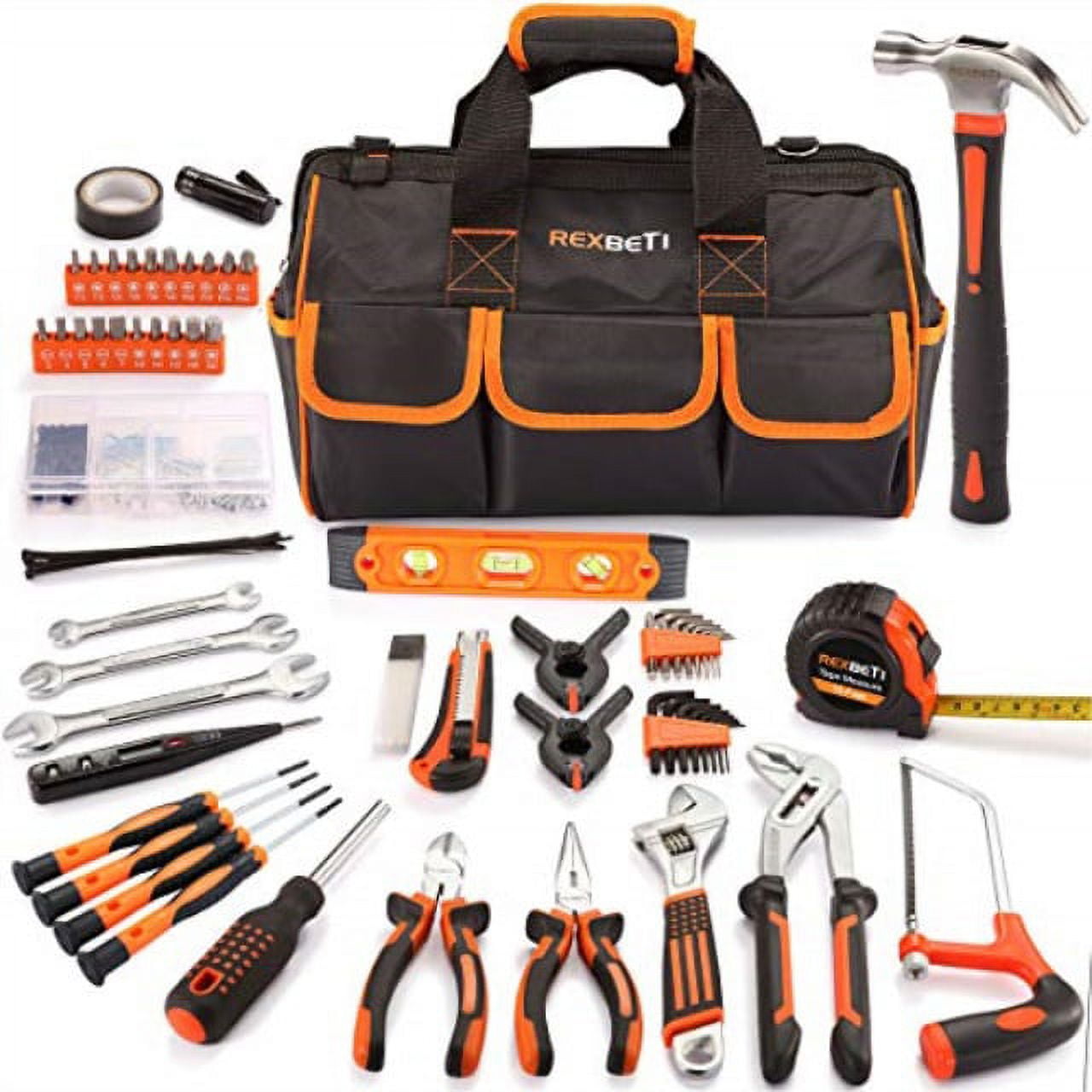REXBETI 219-Piece Premium Tool Kit with 16 inch Tool Bag, Steel Home  Repairing Tool Set, Large Mouth Opening Tool Bag with 19 Pockets