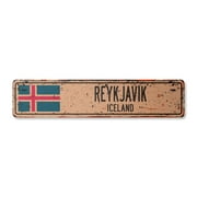 REYKJAVIK ICELAND Vintage Plastic Street Sign Icelander flag city country road wall gift | Indoor/Outdoor | 18" Wide