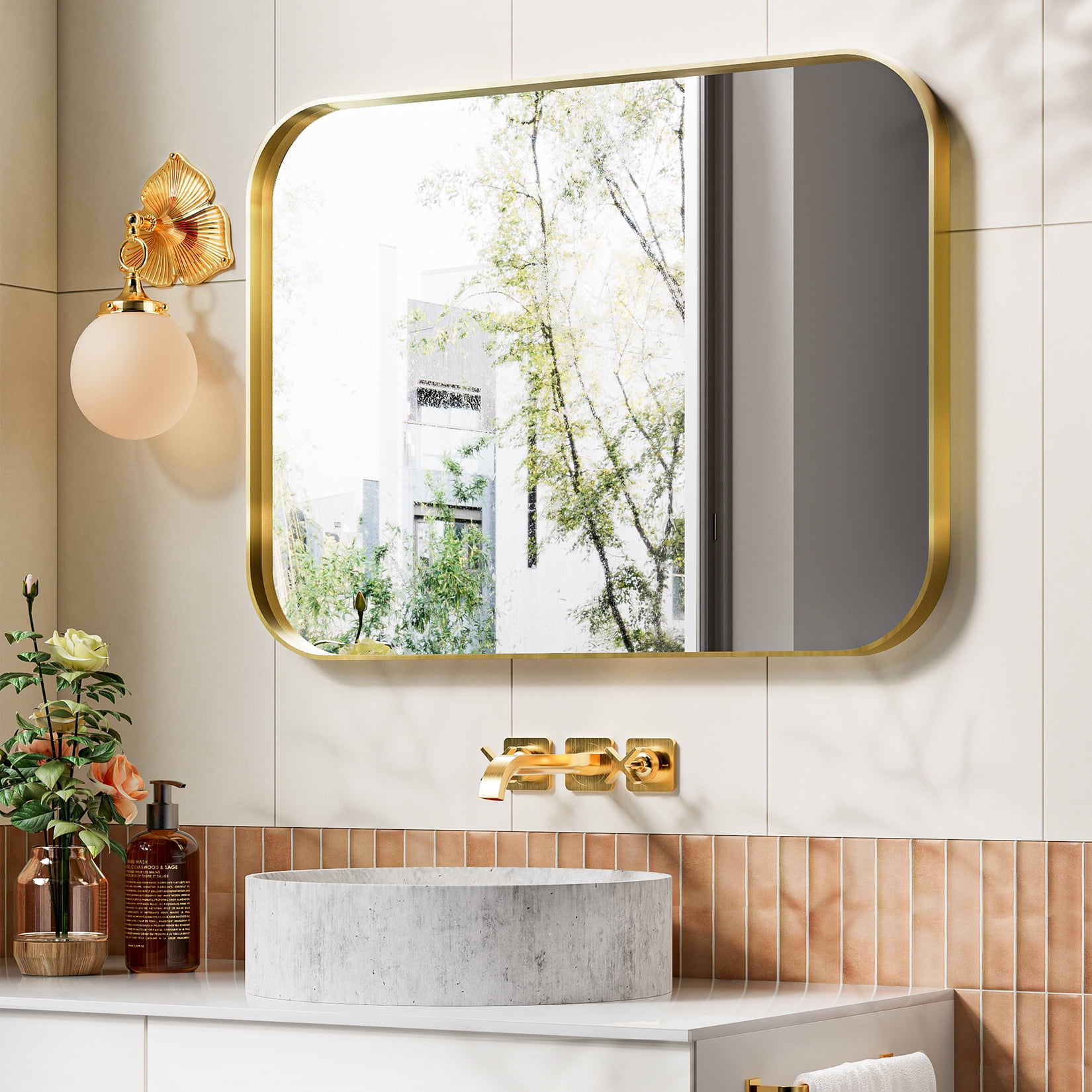 REYPEK Gold Bathroom Mirror 22x30 Inch, Gold Wall Mirror Brass Brushed