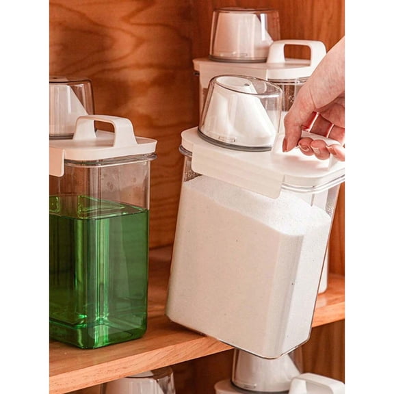 REZJSWFSMMJ 1-Pack 2.3L Laundry Detergent Dispenser, Aromatherapy Pod Dispenser, Perfect for Laundry Room Storage, with Measuring Cup, Sealed Laundry Detergent Storage Box