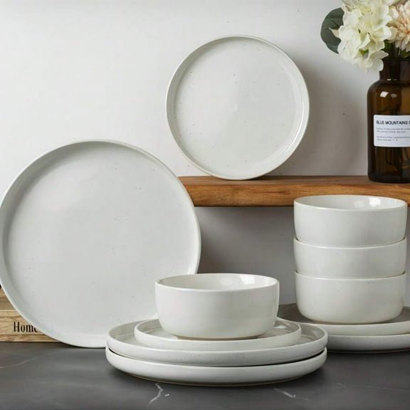 REZJSWFSMMJ 12 Pieces Dinnerware Sets, Dishes Set For 4, Plates And Bowls Set, Perfect For Your Friend For Housewarming, Thanksgiving, Christmas