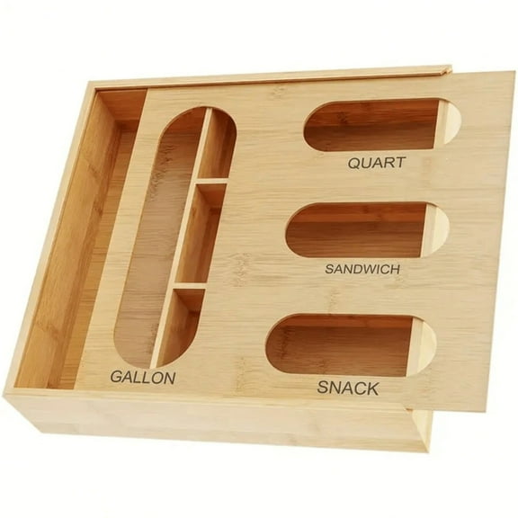REZJSWFSMMJ 1pc Bamboo Bag Storage Organizer, Bamboo Storage Box, Parchment Dispenser For Drawer, Home Storage Supplies