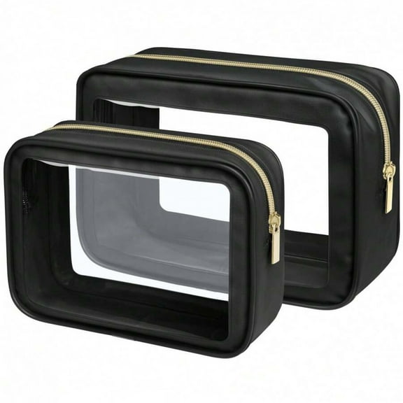 REZJSWFSMMJ 2 Pack Upgrade Color-Edged Clear Makeup Bag, Clear Toiletry Bag For Traveling Fits Various Storage Needs, (2 Sizes)