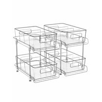 REZJSWFSMMJ 2-Tier Bathroom Organizer with Dividers, Clear Under Sink and Pull-Out Cabinet Organizer for Kitchen and Pantry Storage