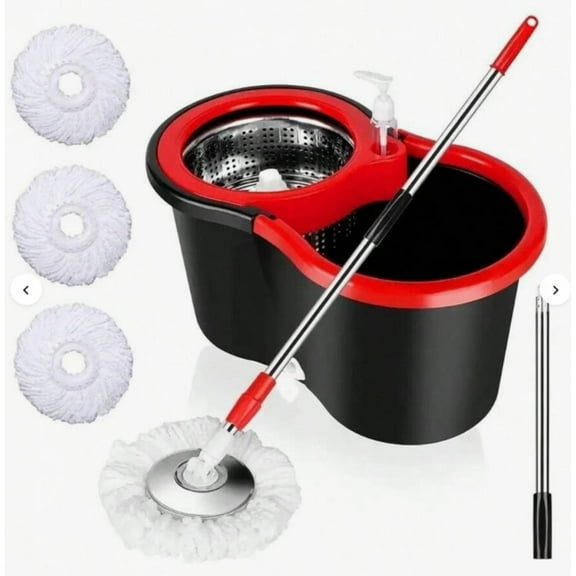 REZJSWFSMMJ 360 Spinning Mop Bucket System - Spin Mop And Bucket With Wringer Set On Wheels - 3 Microfiber Mop Replacement Heads