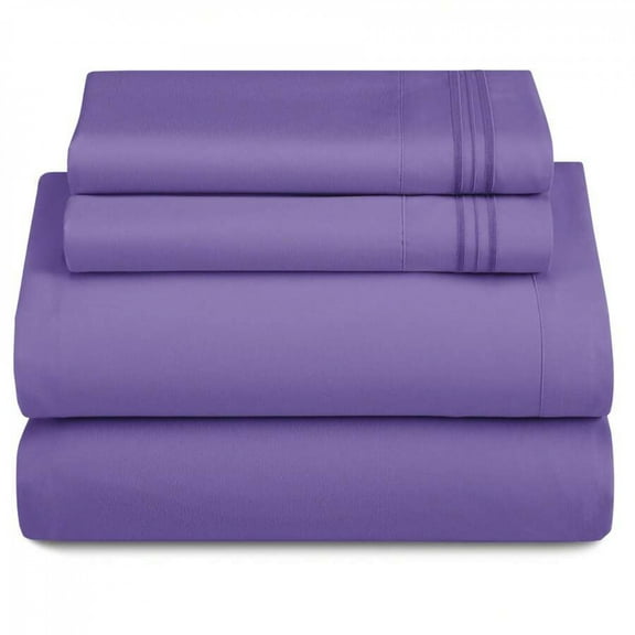 REZJSWFSMMJ 4-Piece Solid Lavender Color Bed Sheet Set Brushed Microfiber Sheets With Pillowcases