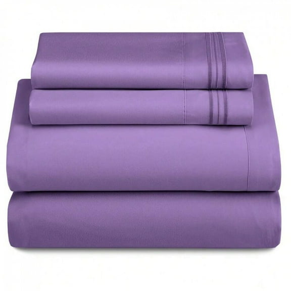 REZJSWFSMMJ 4-Piece Solid Purple Color Bed Sheet Set Brushed Microfiber Sheets With Pillowcases
