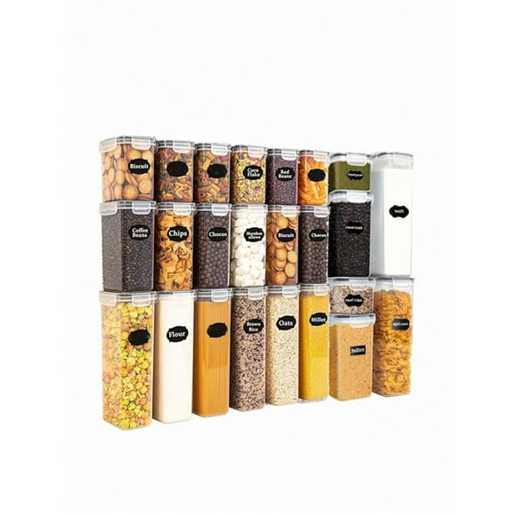 REZJSWFSMMJ 48pcs Airtight Food Storage Containers With LIDS, Plastic Kitchen And Pantry Organization Labeled Jars