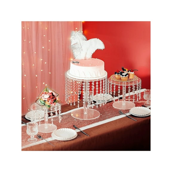 REZJSWFSMMJ Acrylic Wedding Cake Stand Set - 3 Pcs Clear Round Cupcake Stands Dessert Display with Crystal Bling Pendants