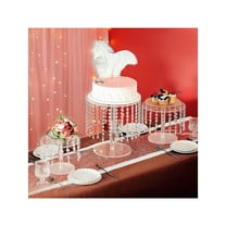 REZJSWFSMMJ Acrylic Wedding Cake Stand Set - 3 Pcs Clear Round Cupcake Stands Dessert Display with Crystal Bling Pendants