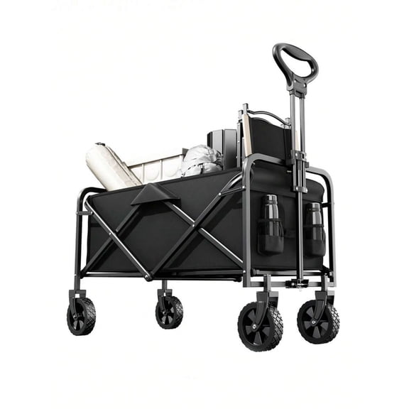 REZJSWFSMMJ Collapsible Foldable Wagon Cart, Trailer Holds 330 Lbs. All Terrain Utility Cart with Metal Frame for Beach, Lawn, Sports, Camping