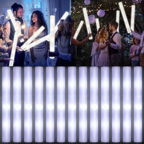 REZJSWFSMMJ Glow Foam Wand, 36 Pcs White Giant LED Light Up Sticks  for Wedding, Raves,Concert,Birthday,Christmas, Halloween,Sporting Events