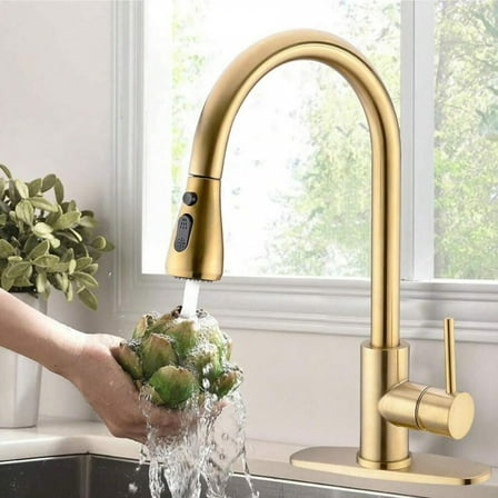 REZJSWFSMMJ Kitchen Faucets with Pull Down Sprayer, High Arc Single Handle Stainless Steel Commercial Kitchen Faucet