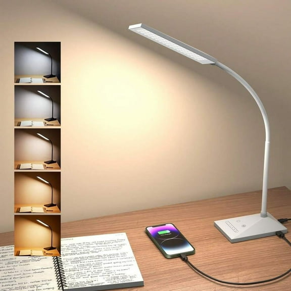 REZJSWFSMMJ LED Desk Lamp Eye Protection Desk Lamp With USB Charging Port,7 Brightness Levels And 5 Color Modes, Touch Control And Memory Function
