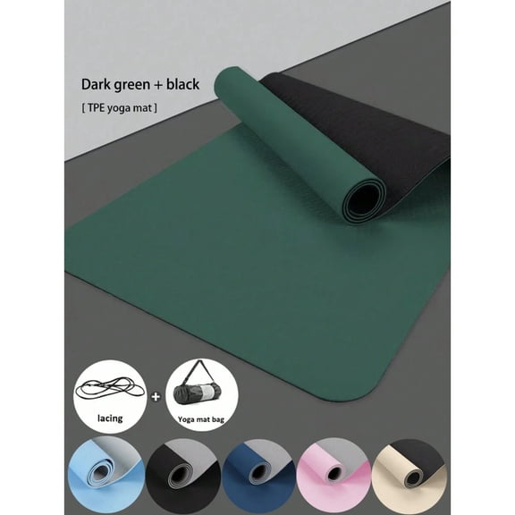 REZJSWFSMMJ TPE Yoga Mat, Non-Slip, Fitness Exercise Mat With Carrying Strap, Suitable For Home, Pilates, And Floor Workouts,Dark Green