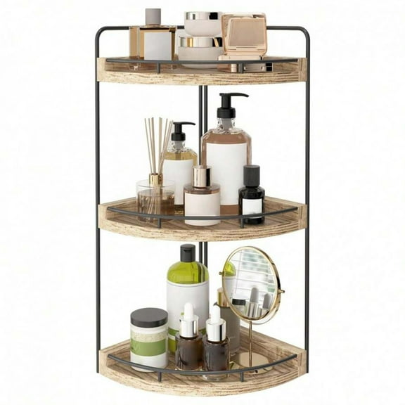 REZJSWFSMMJ Three-Tier Fan-Shaped Corner Shelf, Punch-Free Wrought Iron Bathroom Storage Rack, Kitchen Storage Rack, Dressing Table Storage Rack, Removable and Easy to Install, Perfect for Bathroom D