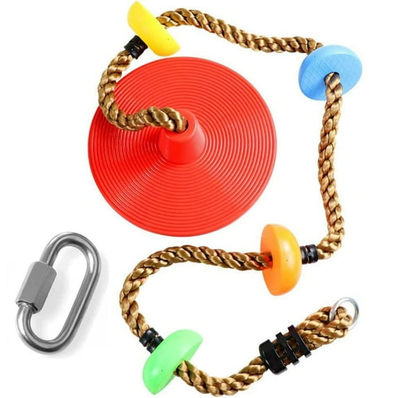 REZNOR Platform Disc Tree Swing Seat Climbing Knot Rope with Carabiner Hook Kids Outdoor Playground Set, Multicolor
